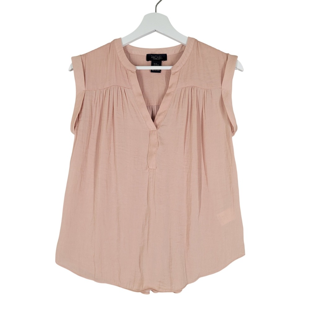 Rachel Rachel Roy Blouse Womens XS Pink Peach Sleeveless V-Neck Pleated 1252581